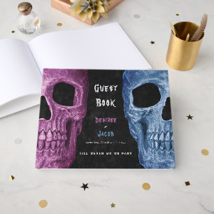 Gothic Skull Head Pink Blue Hallowedding Guest Book