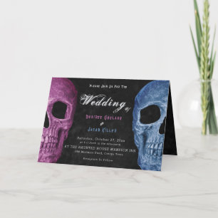 Gothic Skull Head Pink Blue Hallowedding Invitation