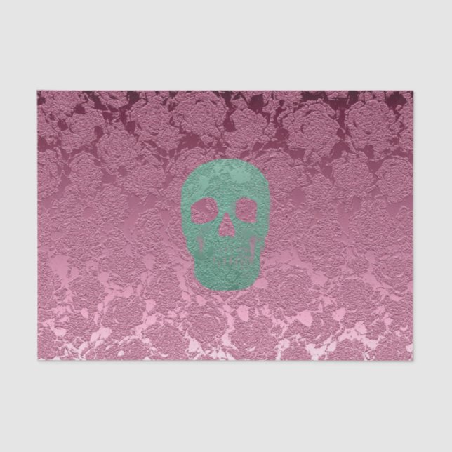 Gothic Skull Head Pink Green Girly Floral Design Tissue Paper (Front)