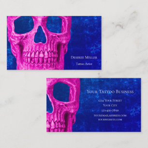Gothic Skull Head Pink Royal Blue Tattoo Shop Business Card