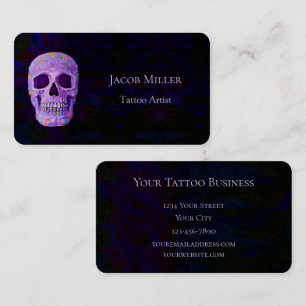 Gothic Skull Head Purple Blue Grunge Tattoo Artist Business Card