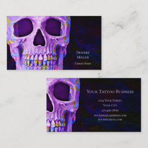 Gothic Skull Head Purple Blue Tattoo Shop Business Card