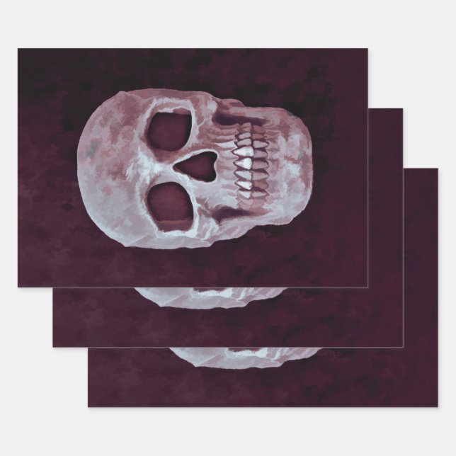 Gothic Skull Head Purple Cool Spooky Design Wrapping Paper Sheet (Set)