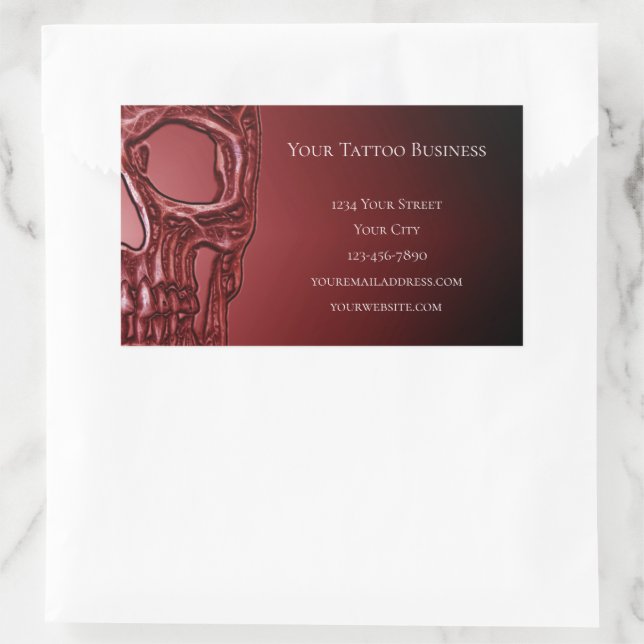 Gothic Skull Head Red Black Glowing Tattoo Shop Rectangular Sticker (Bag)