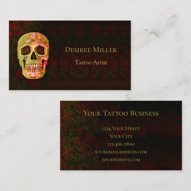 Gothic Skull Head Red Green Tattoo Shop Business Card (Front/Back)
