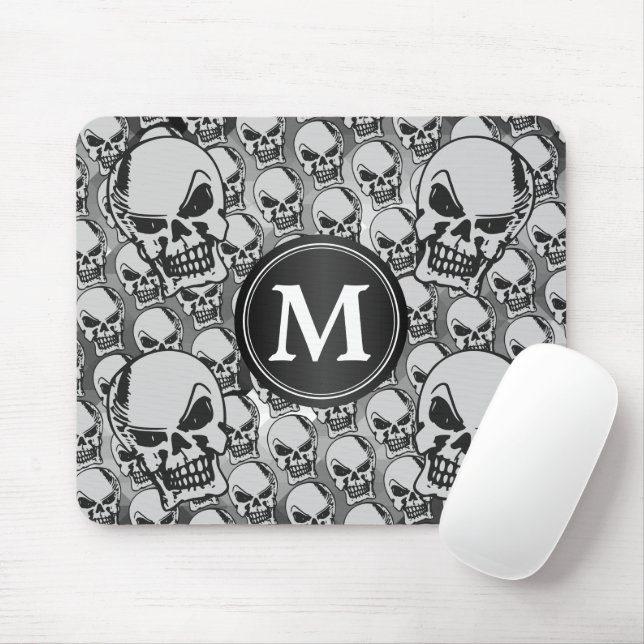 Gothic Skull Heads - Monogram  Mouse Mat (With Mouse)