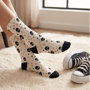 Gothic Skull & Hearts Halloween Crew Socks