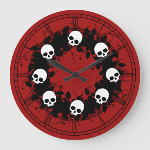 Gothic Skull Holiday Wreath Large Clock
