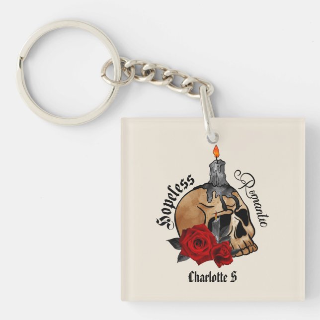 Gothic Skull Hopeless Romantic Key Ring (Front)