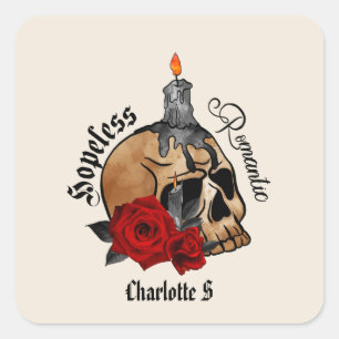 Gothic Skull Hopeless Romantic Square Sticker