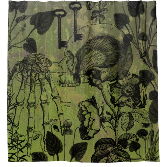 Gothic Skull Key Collage Shower Curtain (Front)