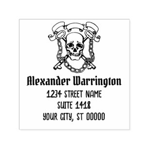 Gothic Skull, Keys, Chains Name Return Address Self-inking Stamp