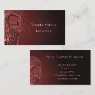 Gothic Skull Metallic Red Pink Tattoo Shop Business Card