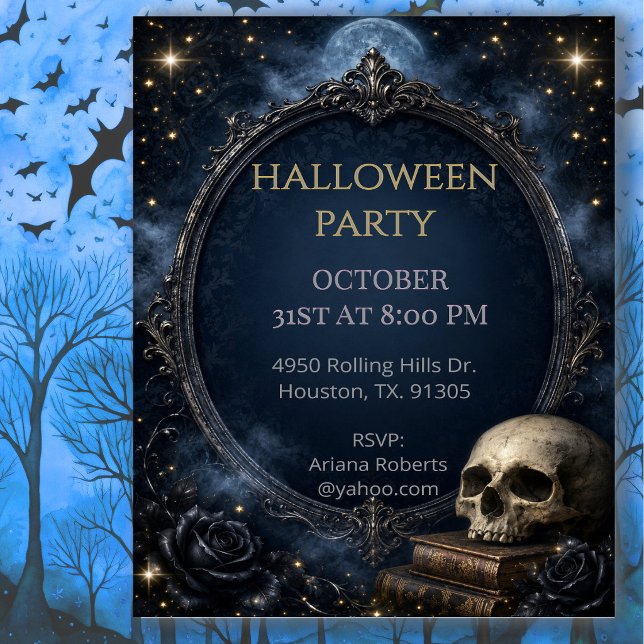 Gothic Skull Moon Halloween Soiree Invitation (Creator Uploaded)