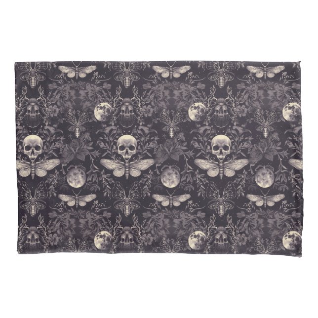 Gothic Skull Moths and Moon Bedding  Pillowcase (Front)