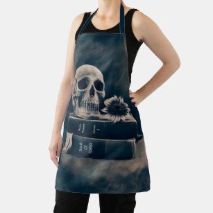 Gothic Skull Old Vintage Books Cyanotype Macabre Apron