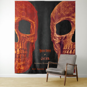 Gothic Skull Orange Black Halloween Backdrop Tapestry
