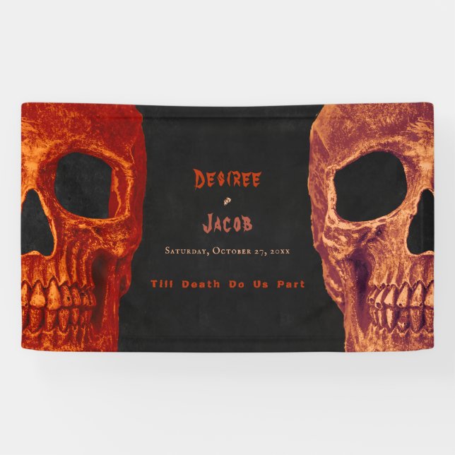 Gothic Skull Orange Black Halloween Banner (Horizontal)