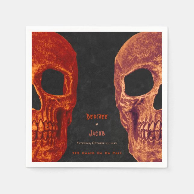 Gothic Skull Orange Black Halloween Napkin (Front)
