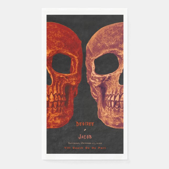 Gothic Skull Orange Black Halloween Napkin (Front)