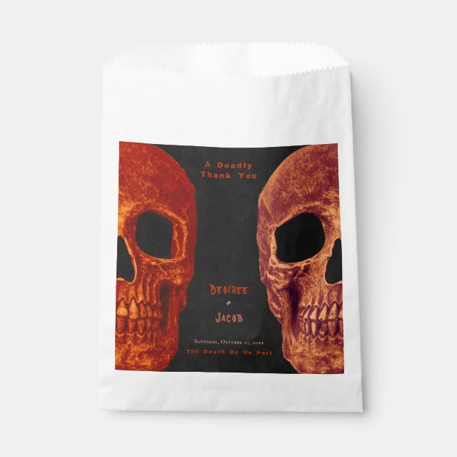 Gothic Skull Orange Black Halloween Thank You Favour Bags (Front)