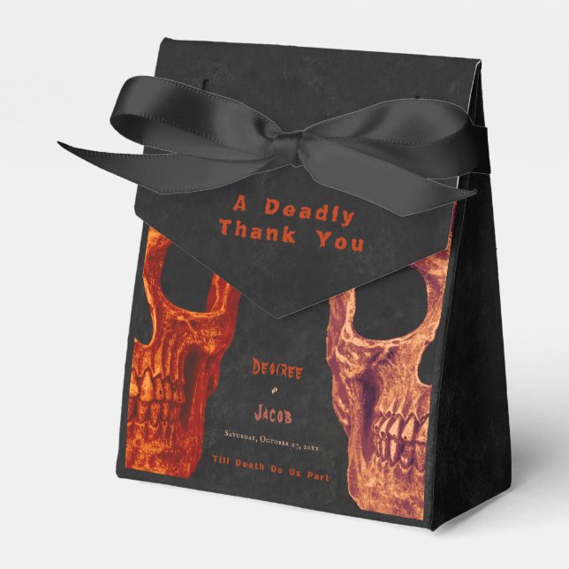 Gothic Skull Orange Black Halloween Thank You Favour Box (Front Side)