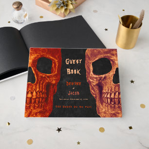Gothic Skull Orange Black Halloween Wedding Guest Book