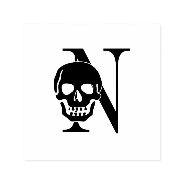 Gothic Skull Over Single Initial Monogram #3 Self-inking Stamp (Design)