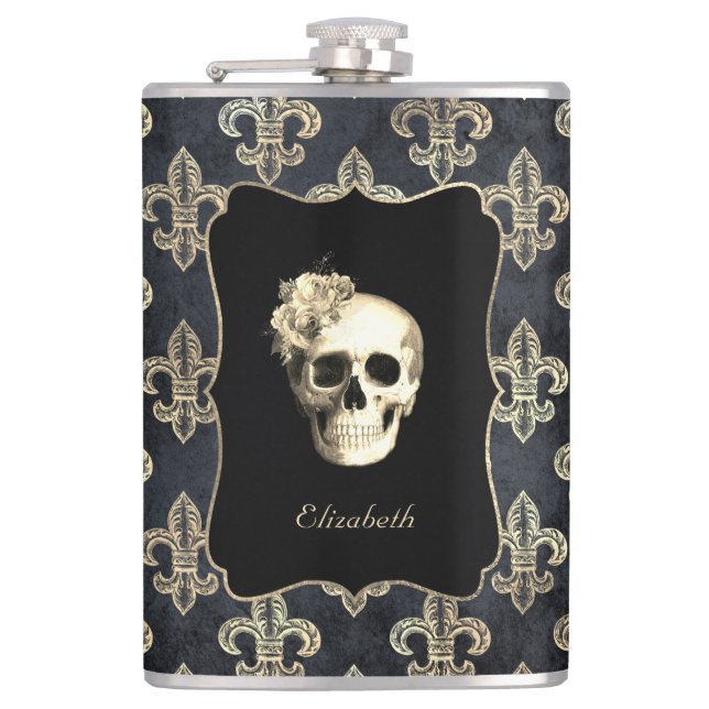  Gothic Skull Personalised Hip Flask (Front)