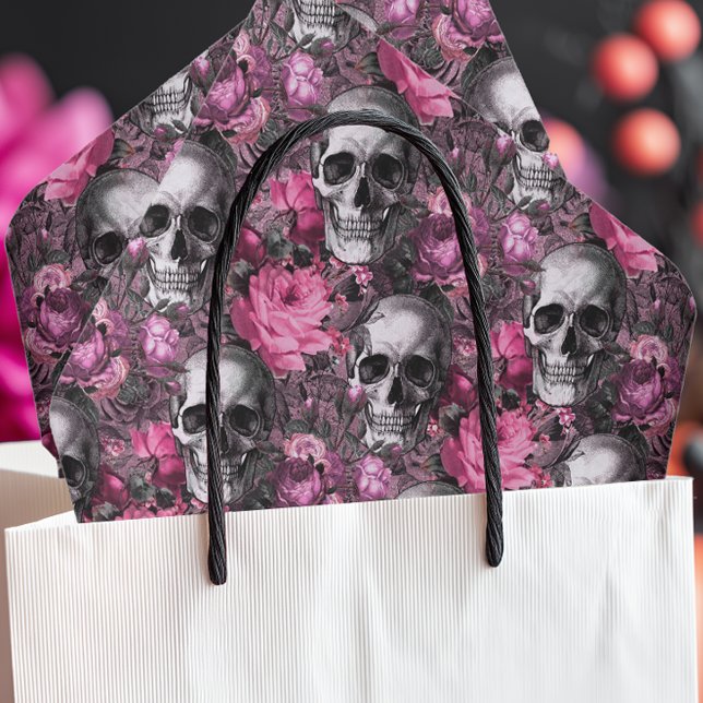 Gothic Skull & Pink Roses Halloween  Tissue Paper (Tissue Paper with a Gothic Romance Style in pink and black)