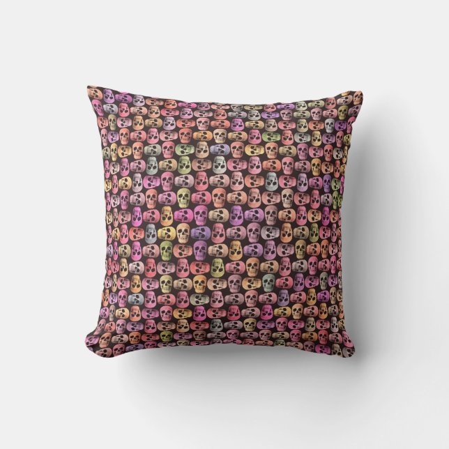 Gothic Skull Pop Art Pink Green Colourful Design Cushion (Front)