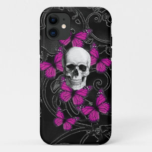 Gothic skull & purple butterflies iPhone 11 case