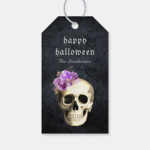 Gothic Skull Purple Roses Halloween Personalised Gift Tags
