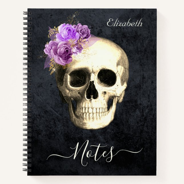 Gothic Skull Purple Roses Personalised   Notebook (Front)