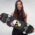 Gothic Skull Purple Roses Personalised  Skateboard<br><div class="desc">This skateboard is the perfect combination of style and performance. The dark background and gothic skull with purple roses design adds a unique and edgy look to your ride.  Personalise with your name.</div>