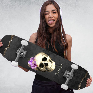 Gothic Skull Purple Roses Personalised  Skateboard