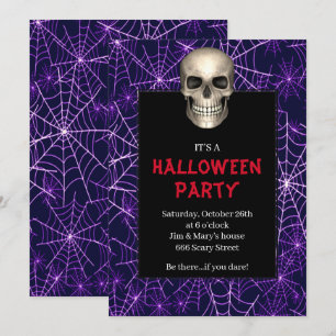 Gothic Skull Purple Spider Web Halloween Party Invitation