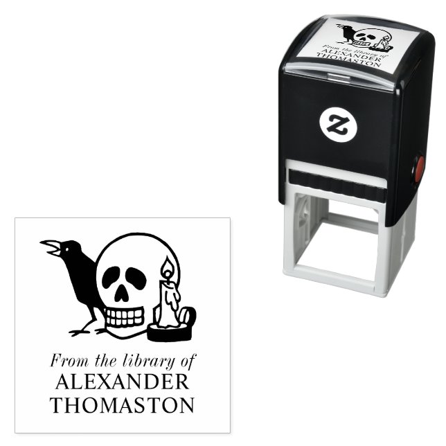 Gothic Skull, Raven and Candle Library Book Name Self-inking Stamp (In Situ)