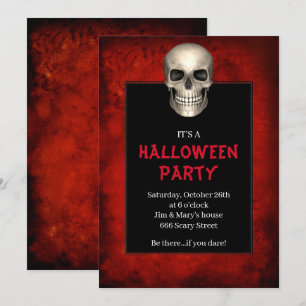 Gothic Skull Red Grunge Halloween Party Invitation