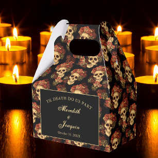 Gothic Skull Red Rose Black Halloween Wedding Favour Box