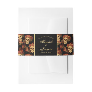 Gothic Skull Red Rose Black Halloween Wedding Invitation Belly Band