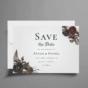 Gothic Skull Red Rose Save the Date Wedding Card