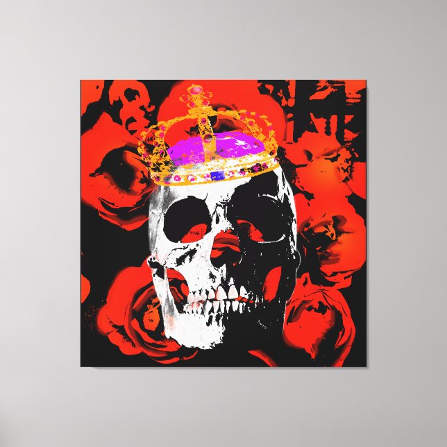 Gothic Skull Red Roses Canvas Print (Front)