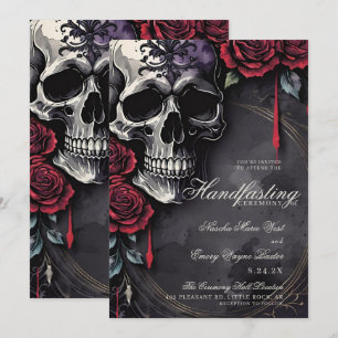 Gothic Skull & Red Roses Halloween Handfasting Invitation