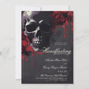 Gothic Skull & Red Roses Halloween Handfasting Invitation
