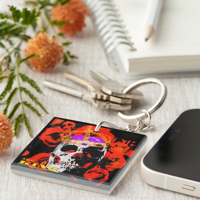 Gothic Skull Red Roses Key Ring (Front Right)