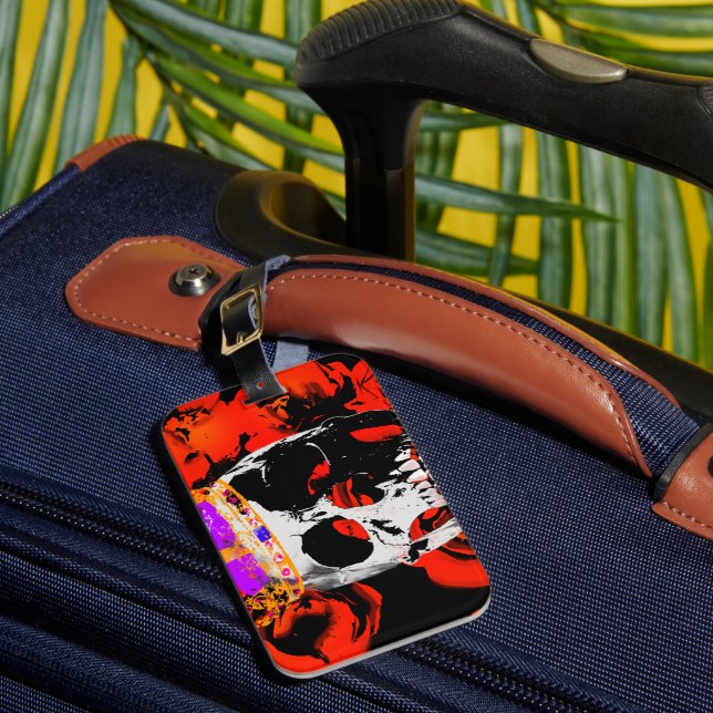 Gothic Skull Red Roses Luggage Tag (Front Insitu 1)
