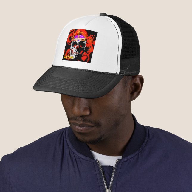 Gothic Skull Red Roses Trucker Hat (In Situ)