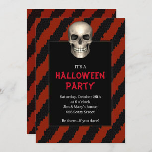 Gothic Skull Red Stripe Halloween Party Invitation