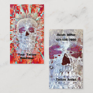 Gothic Skull Red Teal Surreal Psychedelic Art Business Card